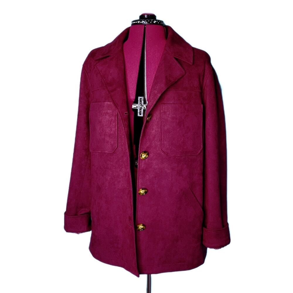 Avec Les Filles/Anthropology Racheal Suede Oversized Boxy Mulberry Red Jacket L